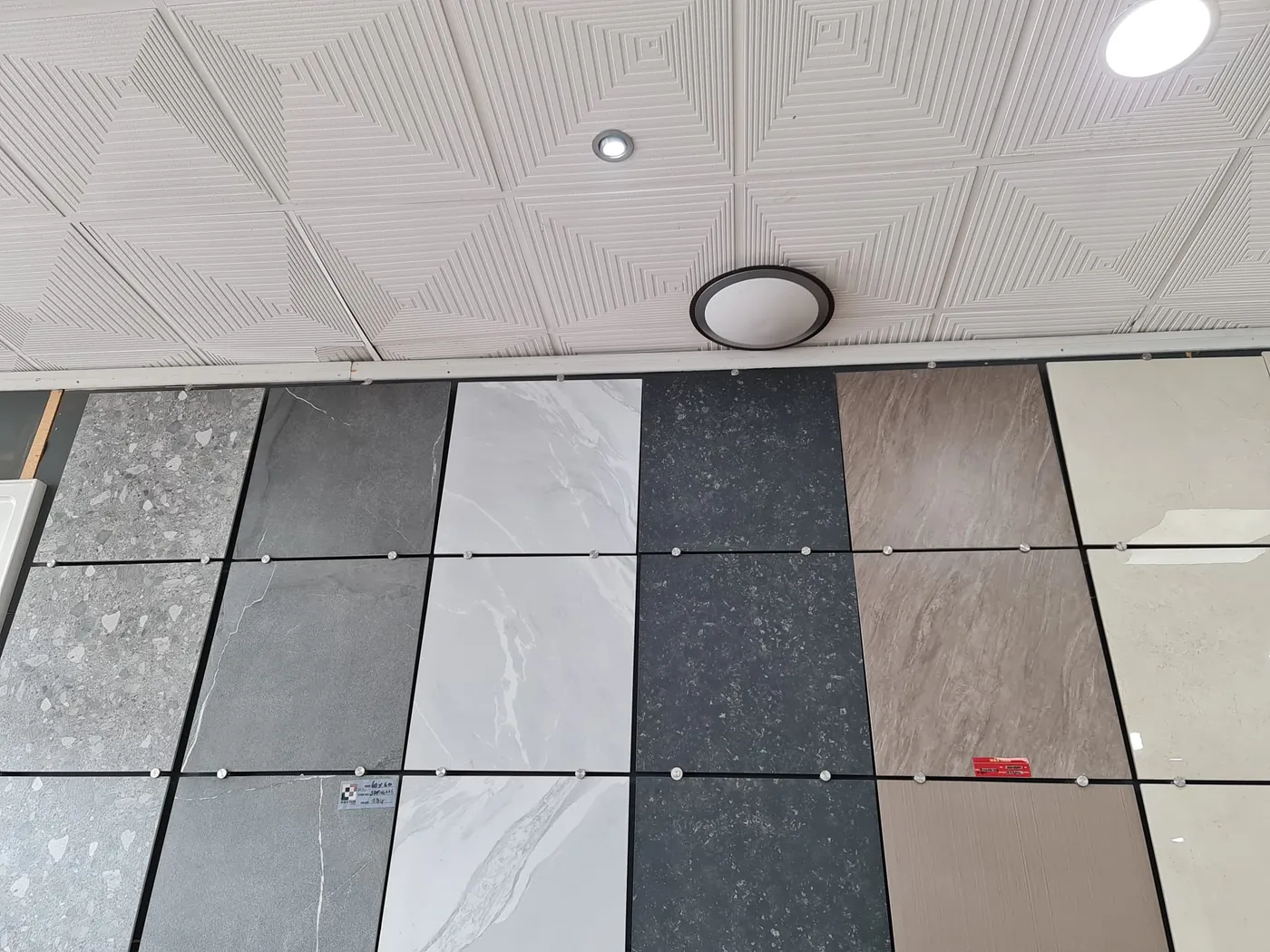 Tile samples laid out on a floor